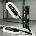 CarCare360 car duster with extendable handle, duster head, storage cover and product box on grey surface